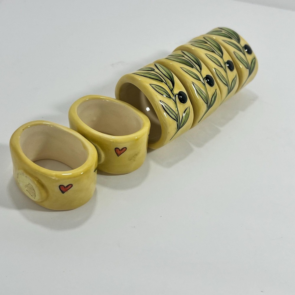 Ceramic Vintage Napkin Rings Olive Rustic Italian Design Pack of 6 Yellow